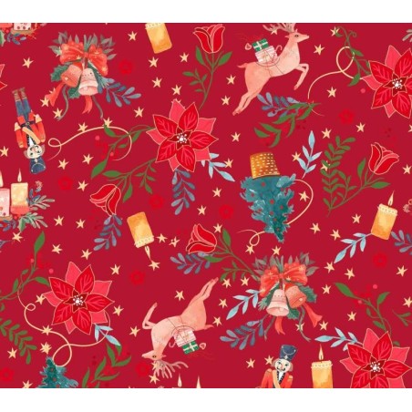 Tissu popeline 100% coton NOEL ROUGE à partir de 30 cm x 145 cm