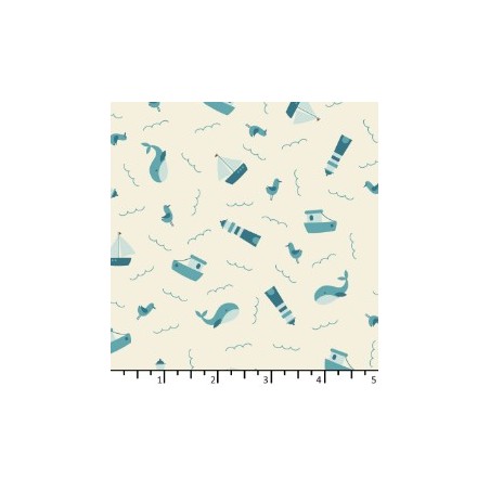 Tissu Au bord de mer fond beige de chez EQP Textiles