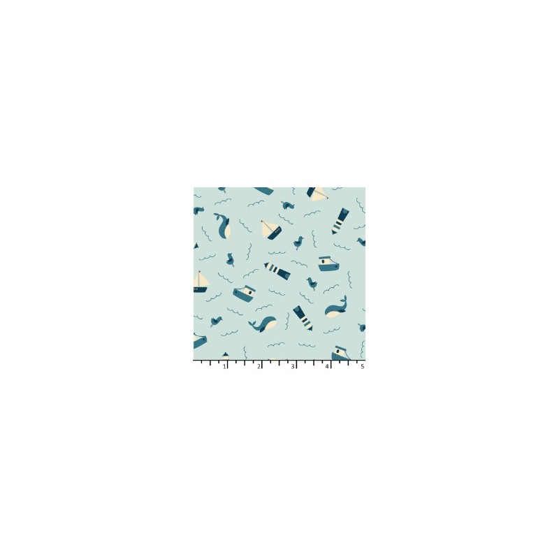 Tissu Au bord de mer fond bleu givré de chez EQP Textiles