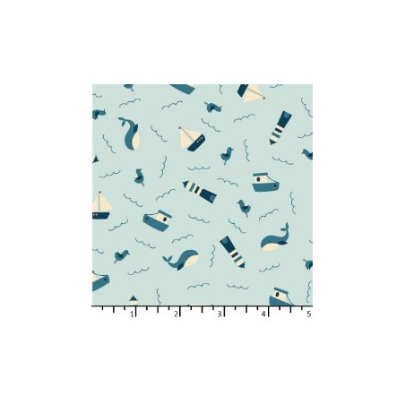 Tissu Au bord de mer fond bleu givré de chez EQP Textiles