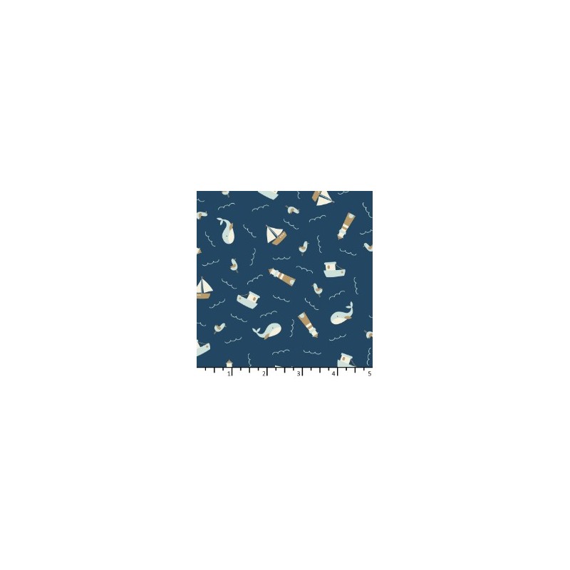 Tissu Au bord de mer fond bleu prusse de chez EQP Textiles
