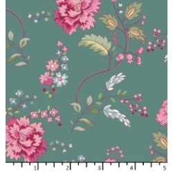 Tissu Bouquet Bleu canard...