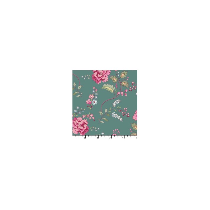 Tissu Bouquet Bleu canard de chez EQP Textiles